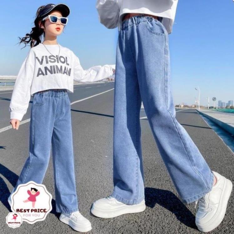 Quần jean rách cho bé gái lớn 3 - 12 tuổi☑️ Quần bò ống rộng☑️ Thời trang bé gái mập 35kg, 40kg, 45kg