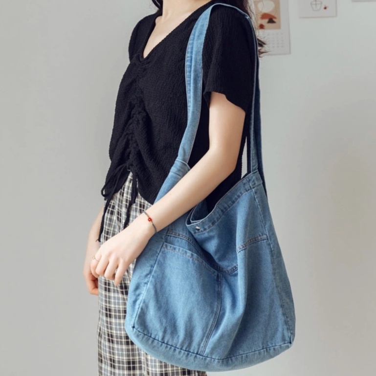 Túi đeo chéo denim vải giả bò nhiều phiên bản phong cách đường phố cá tính