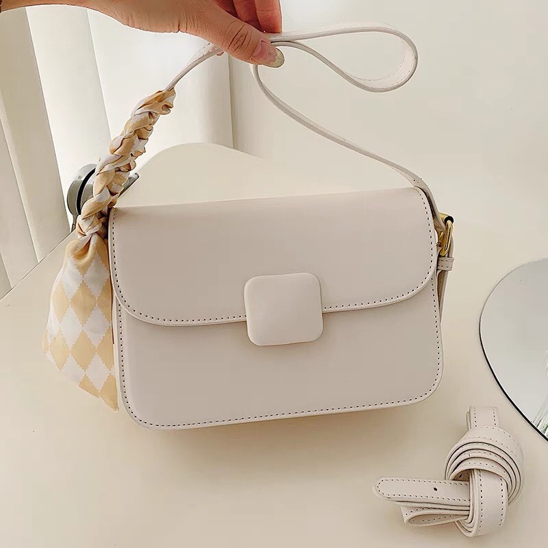 Túi nữ da trơn, khóa vuông bọc da, túi bộ 2 dây tặng kèm khăn lụa nổi bật hàng đẹp 2022 SL47