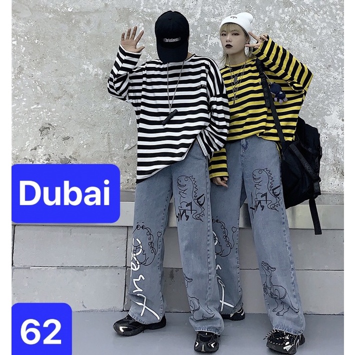 QUẦN BAGGY JEAN NAM NỮ CHẤT BÒ ỐNG RỘNG DÀI THÊU ULLZANG KHỦNG LONG HOT TREND DB-62,DUBAI FASHION