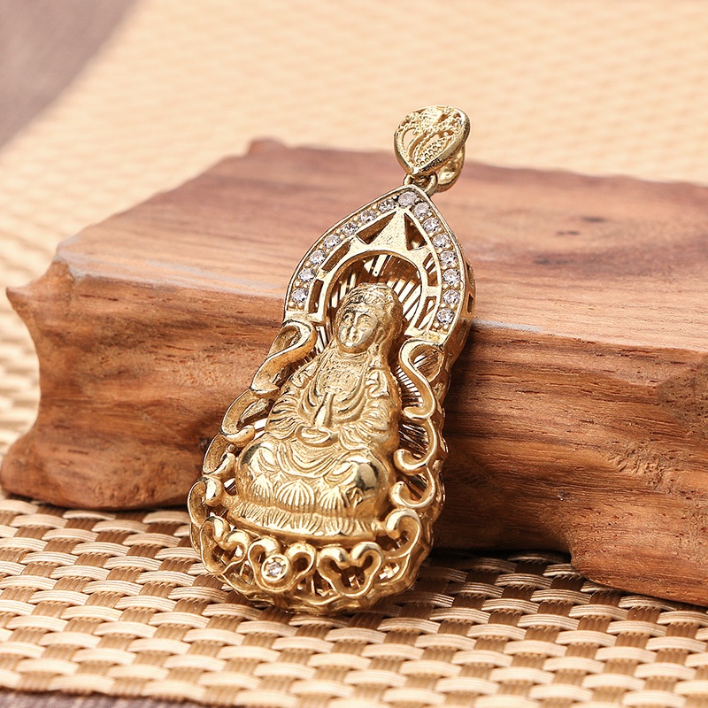 Mặt dây hình phật bằng đồng thau đính đá zircon phong cách thời trang retro