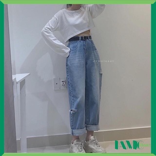 Quần Jean Nữ Ống Rộng Dáng Bagyy Quần Bò Thời Trang, Rách Gối Cách Điệu - 2283  IAMC.Closet