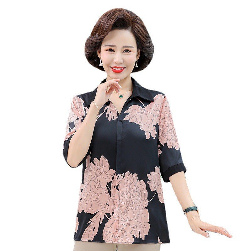 ROMI - Áo Trung Niên Nữ Dạng Áo Kiểu Trung Niên BigSize In Họa Tiết Hoa Ly Cho Mẹ U50 U60 3A26 3A27 3A28 3A29