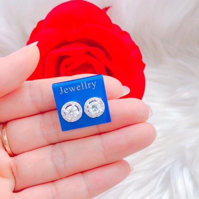 Bông tai tròn đá chủ sáng đẹp chuẩn bạc ta - Kho sỉ bạc Nhất Linh