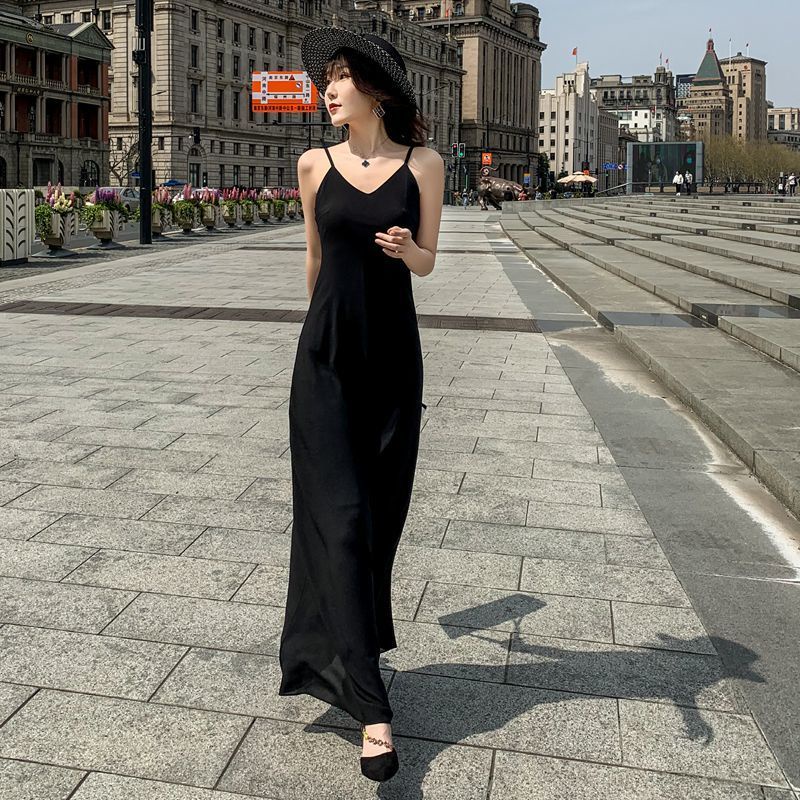 Đầm Voan Hai Dây Dáng Dài Ôm Dáng Màu Trắng/Đỏ/Đen/Tím Thời Trang Đi Biển Cho Nữ