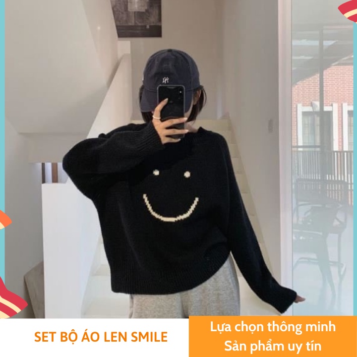 Set bộ áo len nữ SMILE cao cấp gồm áo và quần dài dầy dặn, FREESHIP, form rộng, phong cách Hàn Quốc, Ulzzang [CÓ SẴN] | BigBuy360 - bigbuy360.vn