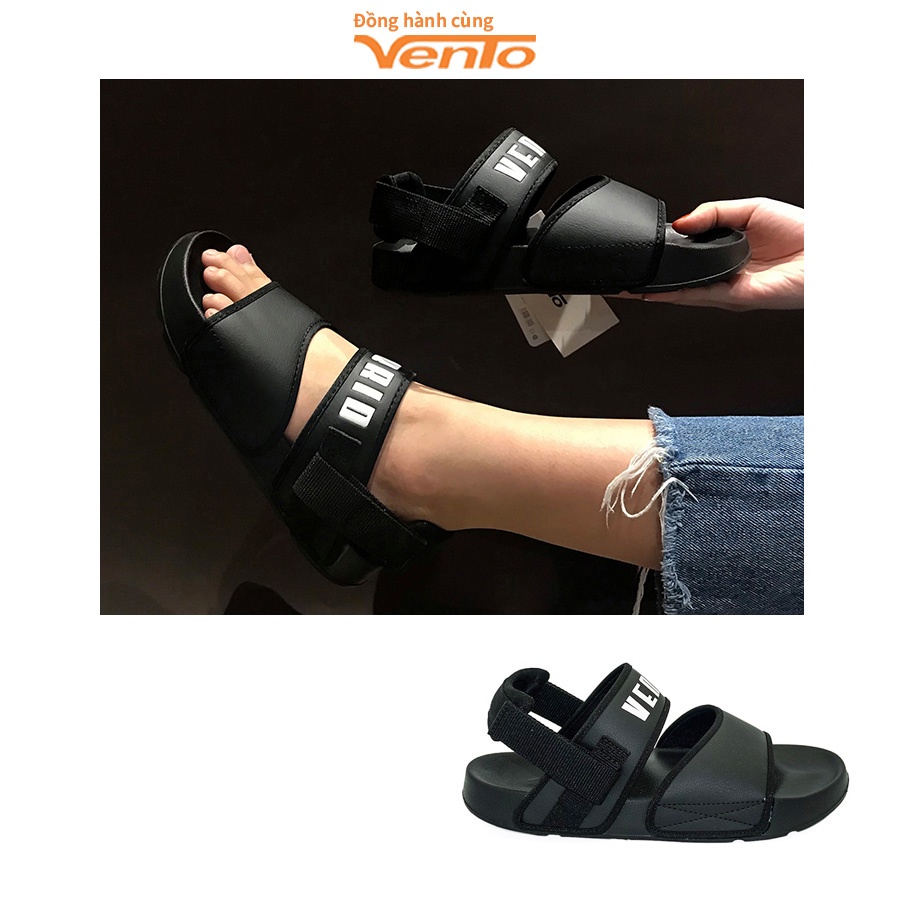 Sandal Vento chính hãng nam nữ SD-FL17 quai ngang bản to màu đen, Dép quai hậu đế bằng quai tháo rời