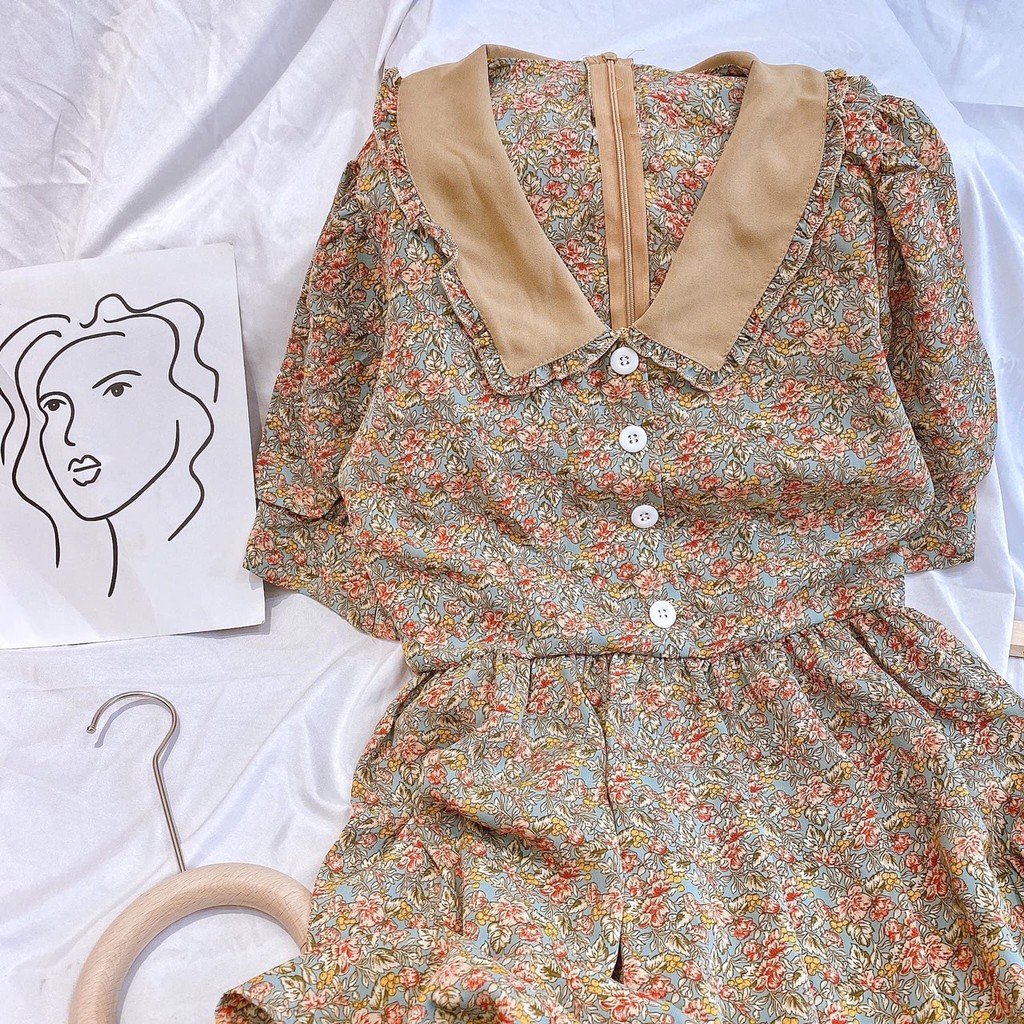 Váy hoa cổ bẻ vintage chất đẹp | BigBuy360 - bigbuy360.vn