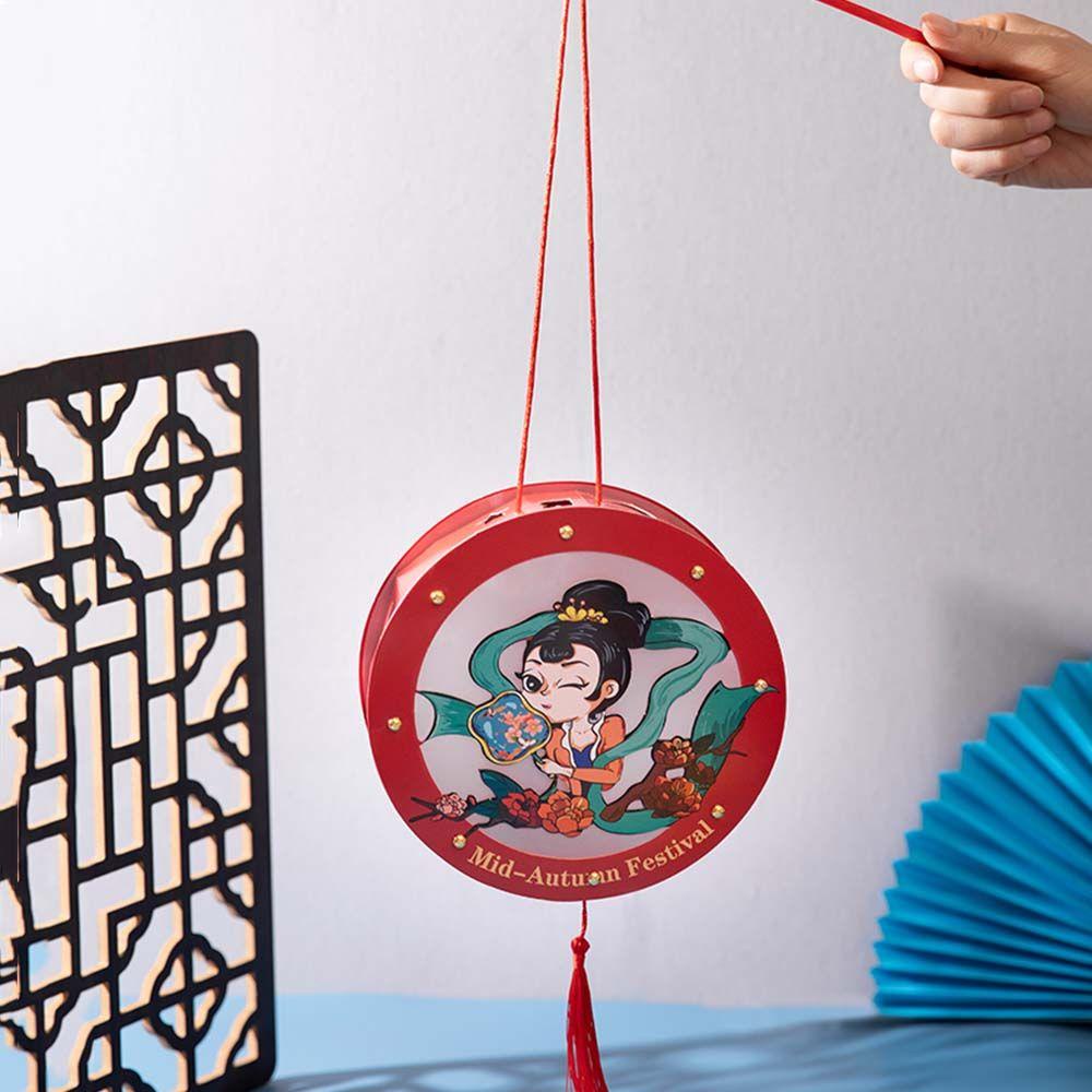 ELEGANT Lồng Đèn Giấy Hình Tròn Họa Tiết Hoạt Hình Phối Núm Tua Phong Cách Trung Hoa