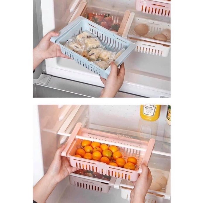 Khay đựng đồ cài tủ lạnh rút gấp gọn Rổ nhựa to để rau củ quả ráo nước