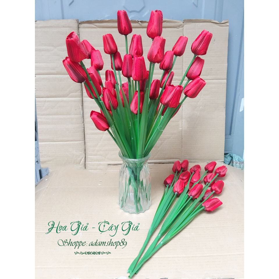 Hoa giả _ Hoa Tulip vải lụa 5 bông