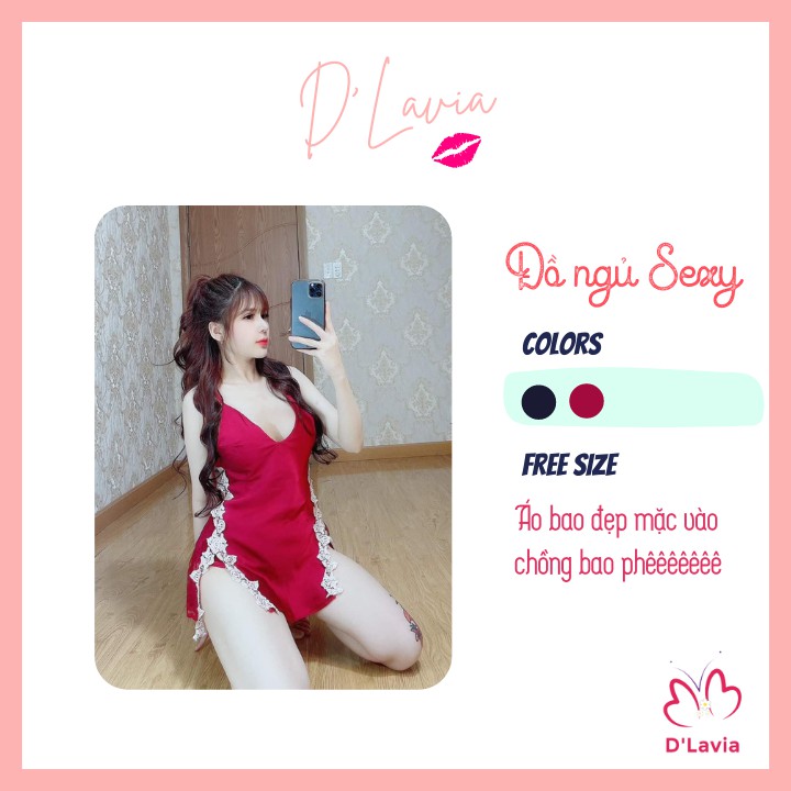 Đầm ngủ nữ hai dây sexy satin cao cấp mềm mịn phối ren quyến rũ gợi cảm AN15 - D'Lavia