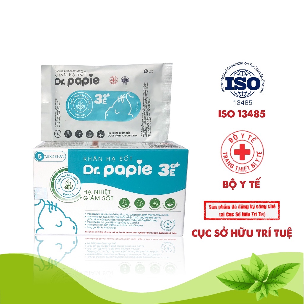 Khăn Lau Hạ Sốt Dr Papie 3+ Cho Bé Hạ Nhiệt Giảm Sốt Ngăn Ngừa Co Giật