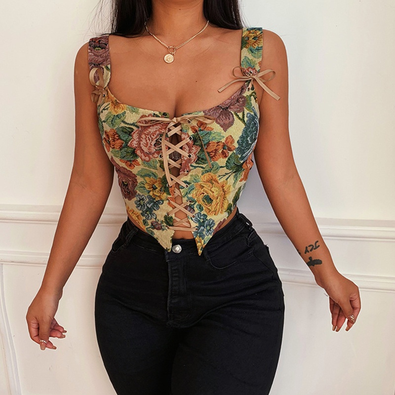 Thắt Lưng Polyester Bản Rộng Không Tay In Họa Tiết Hoa Cổ Điển Nhiều Kích Cỡ Cho Nữ