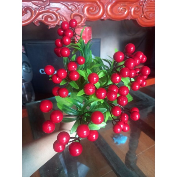 Cherry chùm 7 nhánh hàng đẹp cụm cherry giả 7 chùm quả trang trí nhà cửa
