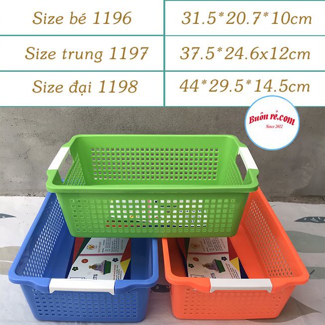 Rổ đựng đồ chữ nhật có quai cầm 1196-1197-1198 Việt Nhật - Khay chữ nhật đựng tài liệu, đồ dùng văn phòng đa năng 01371