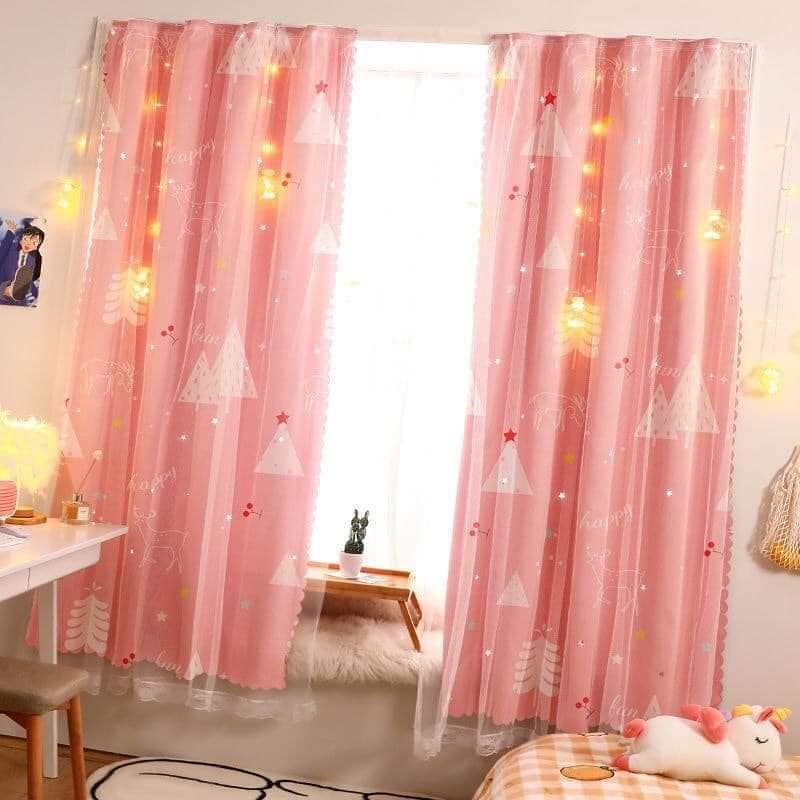 Rèm dán cửa họa tiết dễ thương 2 lớp Chống Nắng Trang Trí Nhà Cửa Phòng Ngủ Phòng Khách Dễ Lắp Đặt Không Khoan Đục