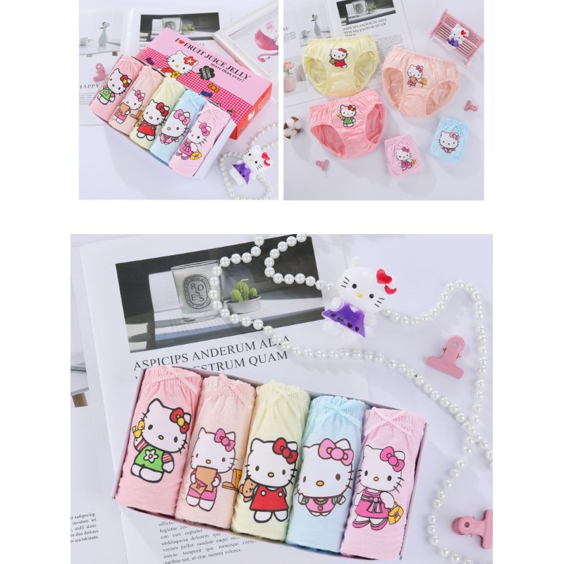 Set 5 quần lót bé gái Hàn Quốc 100% cotton mẫu Mèo Hello Kitty