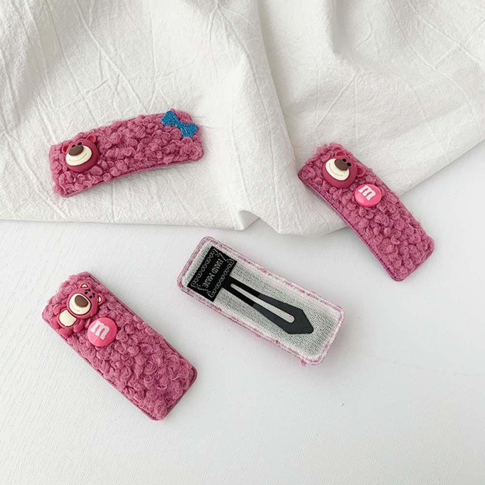Kẹp Tóc Vải Lông Cừu Hình Gấu / Dâu Tây Dễ Thương Phong Cách Hàn Quốc Cho Bé Gái