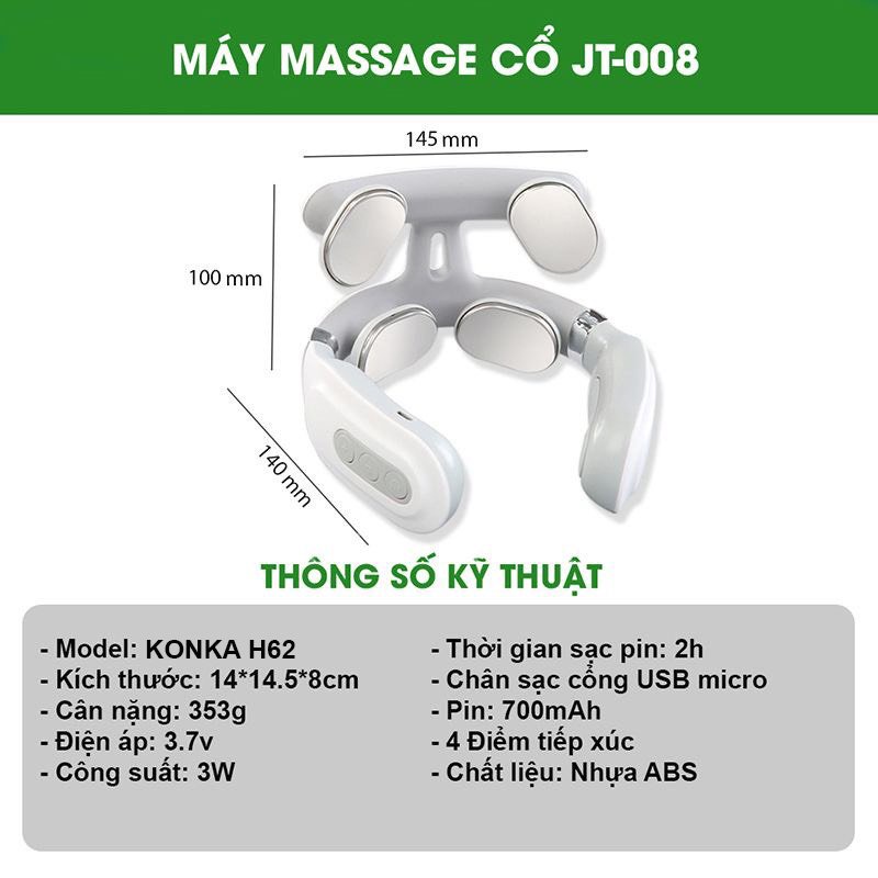 Máy Massage Cổ BOOSTER M1, KONKA H99, H88, JT99 công nghệ xung điện kết hợp massage vật lý giúp giảm đau mỏi cổ vai gáy