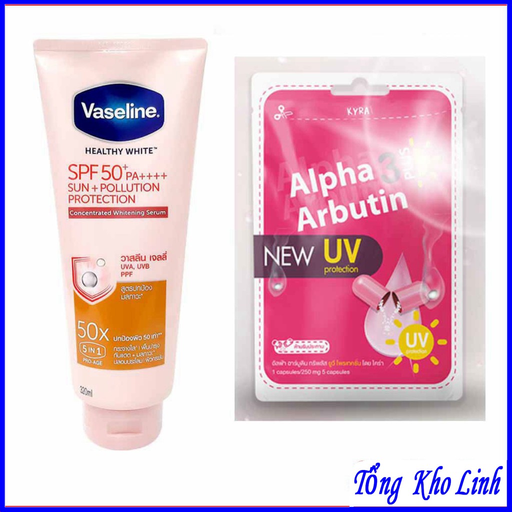 Combo dưỡng trắng da Vaseline 50X và viên kích trắng Alpha Arbutin | WebRaoVat - webraovat.net.vn