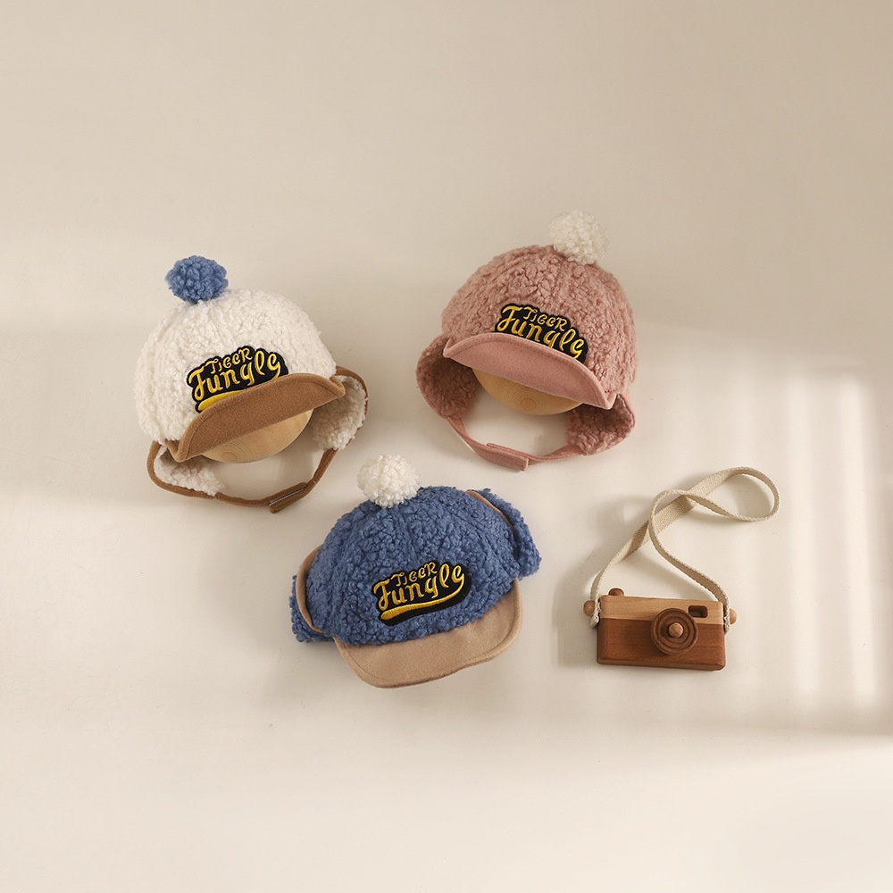 Mũ Bóng Chày Dày Dặn Viền Mềm Thêu Chữ Phối Bóng Lông Giữ Ấm Tai Chống Gió Mùa Đông Cho Bé