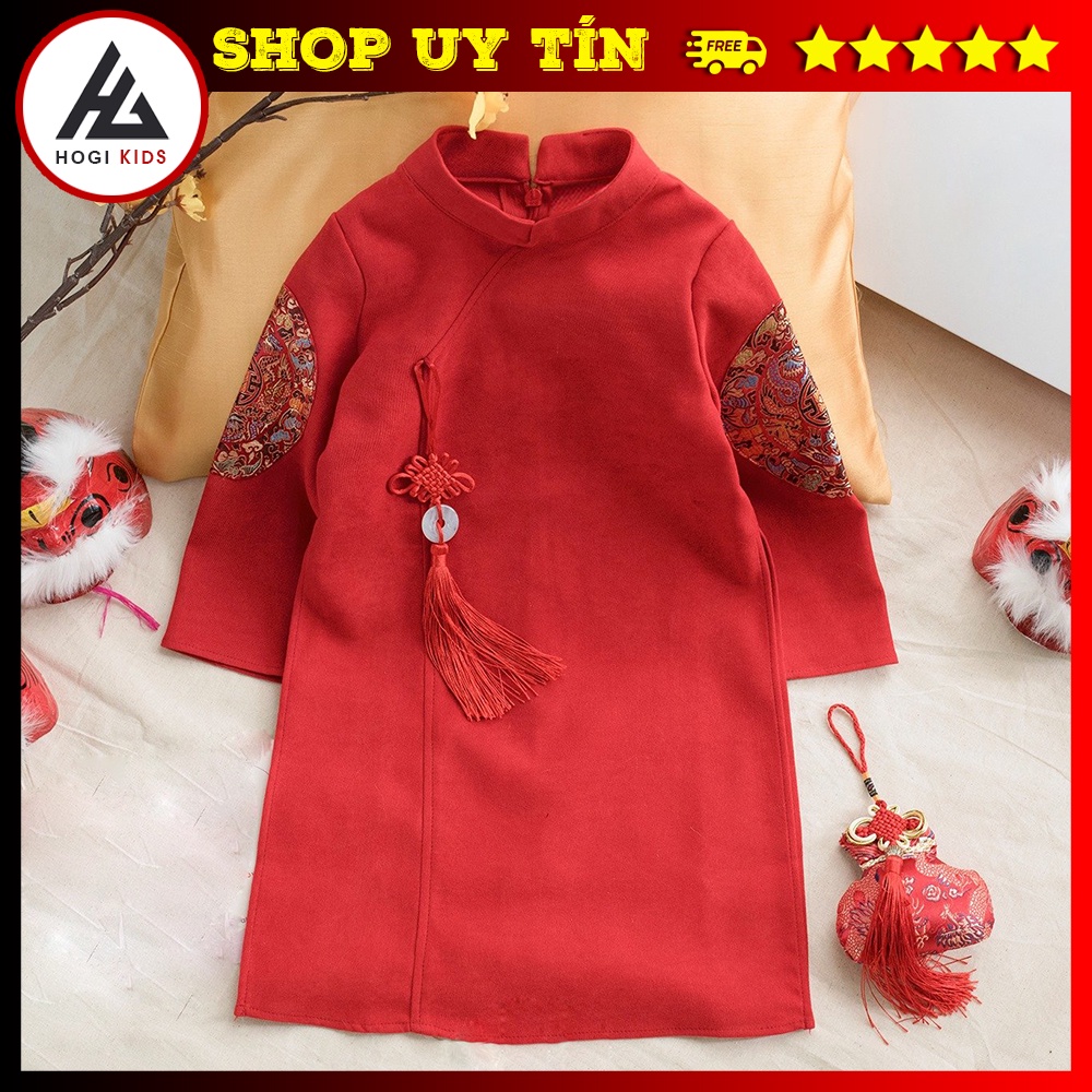 Áo dài bé trai Hogi chất liệu nhung chéo ốp tay, áo dài tết cho bé trai đủ size - Hogi Clothing