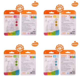 Bộ 2 núm ty bình sữa Wesser cổ hẹp, núm ty silicone mềm dẻo, không BPA