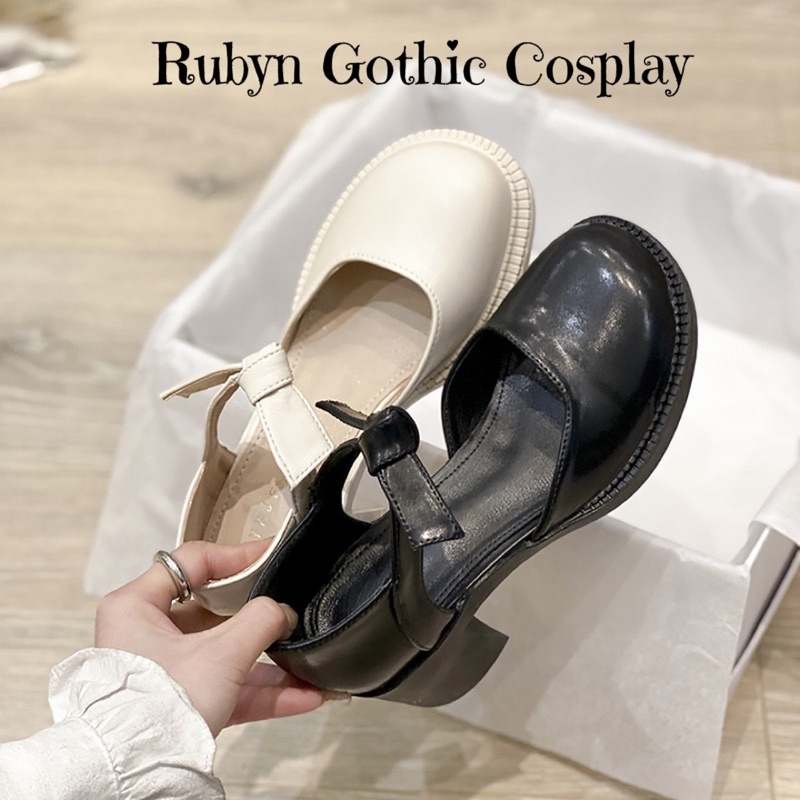 [Sẵn]  Giày Lolita Tiểu Thư cột nơ màu trắng, đen ( Size 35-39) H03