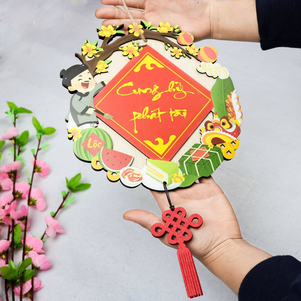 Bảng treo gỗ trang trí nhà ngày tết - bảng handmade trang trí tết cao cấp mang đến tài lộc và may mắn