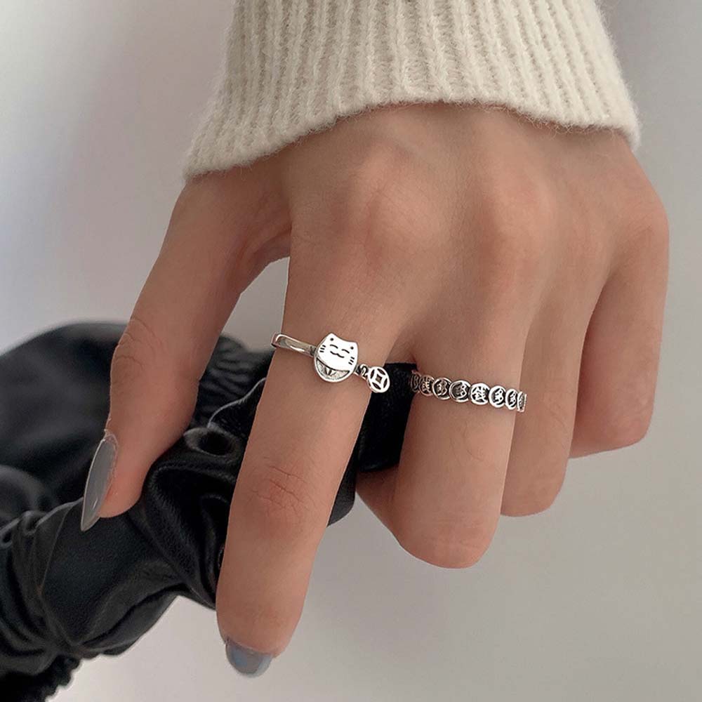 Nhẫn Đeo Tay Kim Loại Tạo Hình Mèo Dễ Thương Cho Nữ