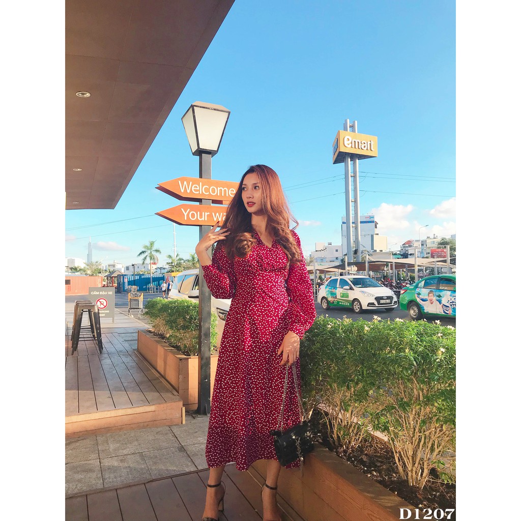 [ Hình thật ] D1207 Đầm maxi đỏ bi vintage | BigBuy360 - bigbuy360.vn