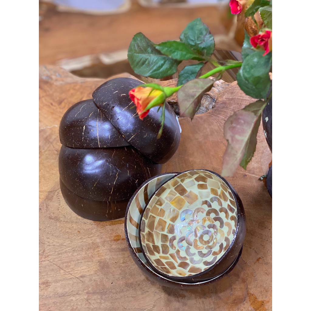 Bát Tô Chén Gáo Dừa Tự Nhiên Khảm Trai Độc Đáo - Trúc Lâm Handmade