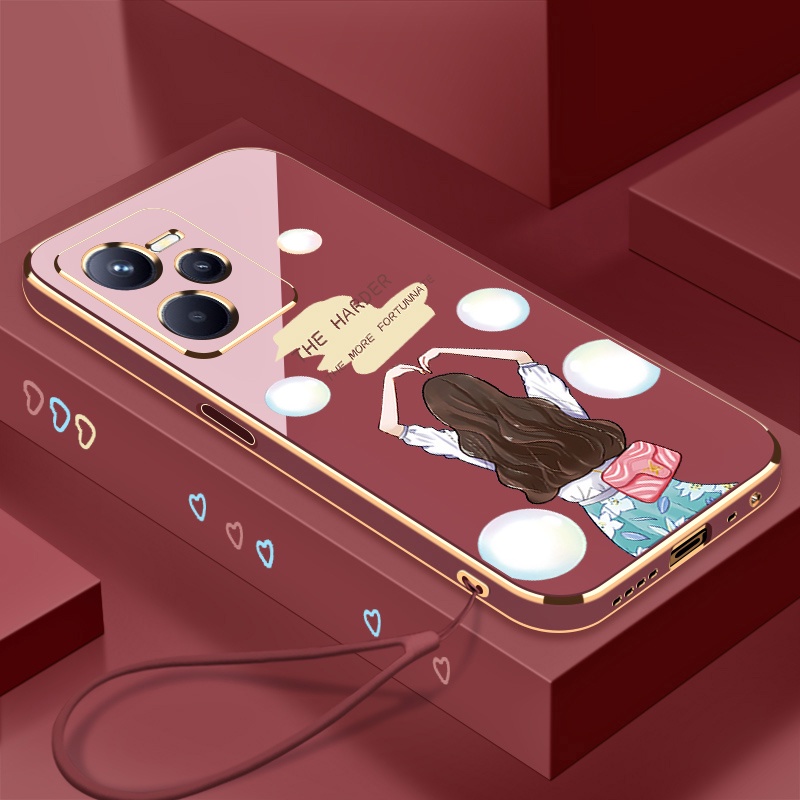 Ốp Điện Thoại Silicon Viền Thẳng Mềm Hình Hoạt Hình Có Dây Đeo Cho realme c35 c31 9 9i 9 pro