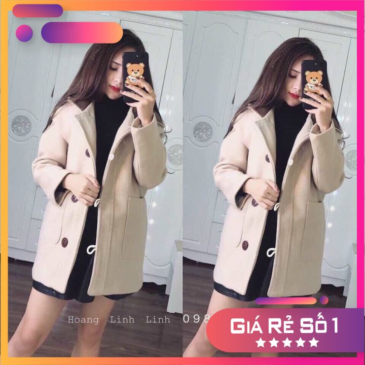 áo dạ nữ có mũ theo phong cách hàn quốc, áo 2 lớp,   sẵn 3 màu siêu xinh ( áo mũ khuy cài) | BigBuy360 - bigbuy360.vn