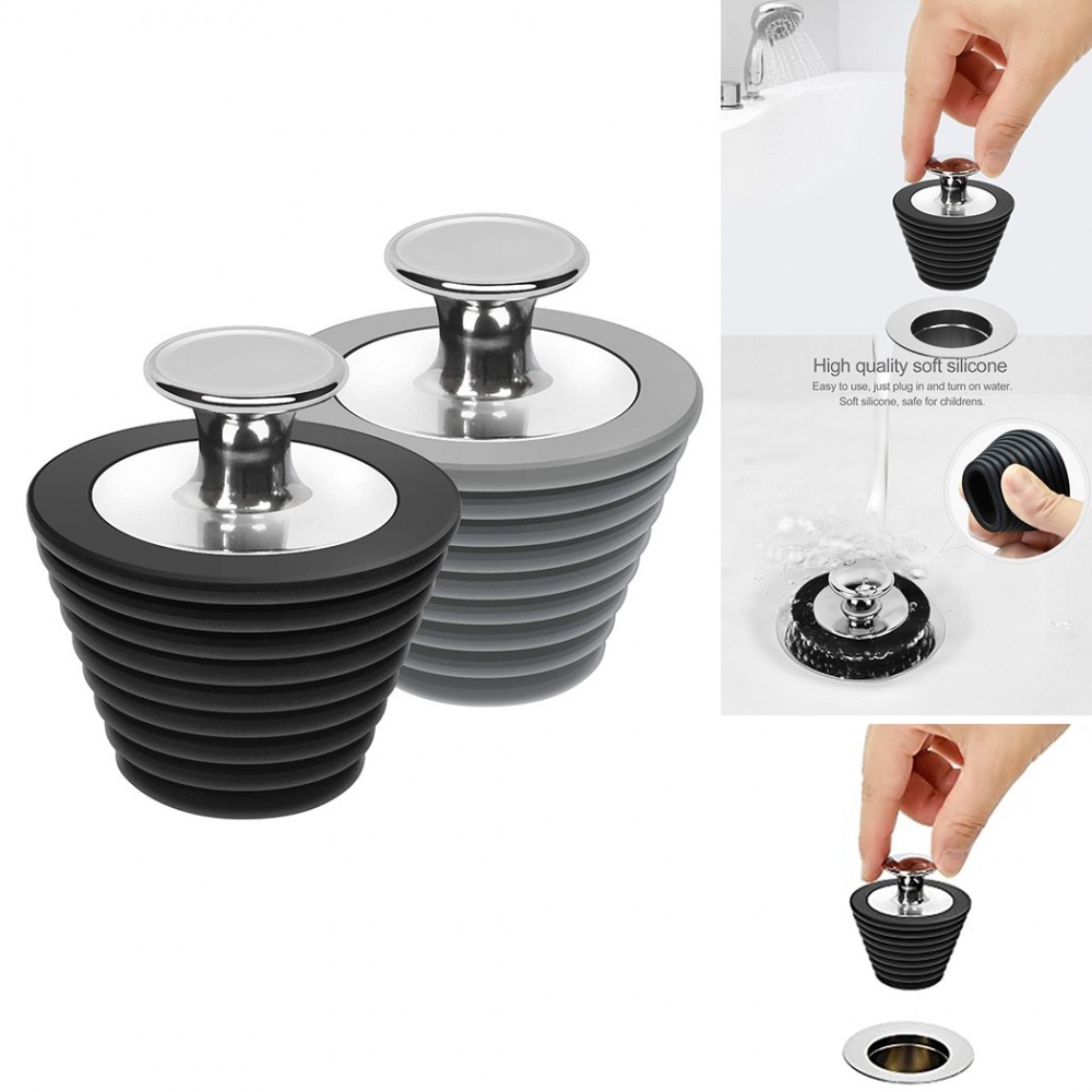 Nút Chặn Lỗ Thoát Nước Bồn Tắm Bằng Silicone Và Thép Không Gỉ Màu Đen/Xám