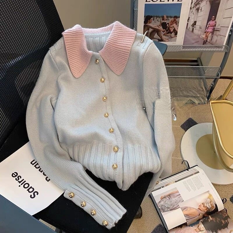 Áo Khoác Cardigan Dệt Kim Cổ Bẻ Mềm Mại Thời Trang Thu Đông Thanh Lịch Cho Nữ