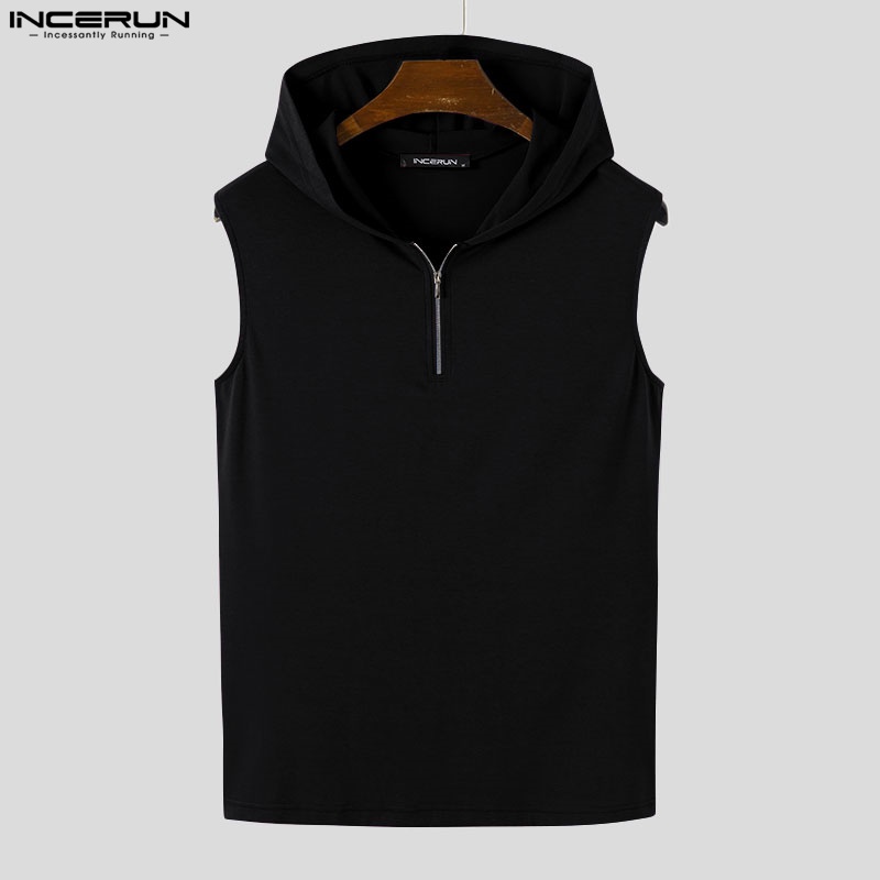 INCERUN Áo Thun Ba Lỗ Nam Có Khóa Kéo Hiện Có 3 Màu Thời Trang