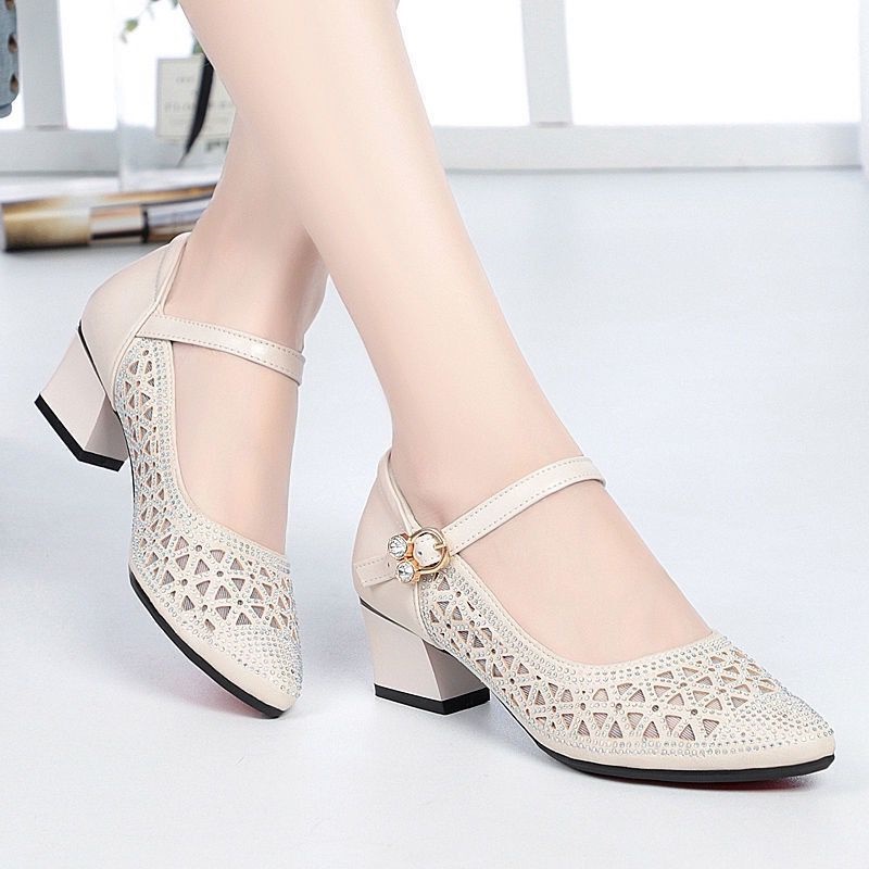 Giày Da Mềm Đế Vừa Phối Lưới Thoáng Khí Thời Trang Mùa Hè Cho Nữ Trung Niên
