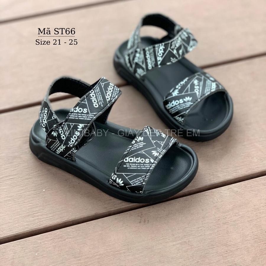 Sandal cho bé trai đen chữ trắng aaidos quai dán thời trang da cao cấp êm mềm phù hợp cho trẻ em tập đi 1 2 3 tuổi ST66