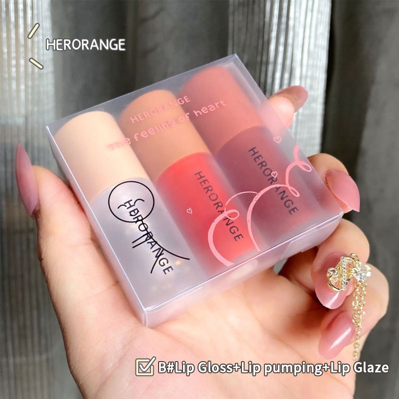 Set 3 Cây Son HerOrange Lùn The Feeling Of Heart T2 /Set 3 Cây Son HerOrange/ 3psc HERORANGE Milkshake Lip Glaze Set Shea Butter Lip Cream Crystal Lip Oil Lip Gloss Set