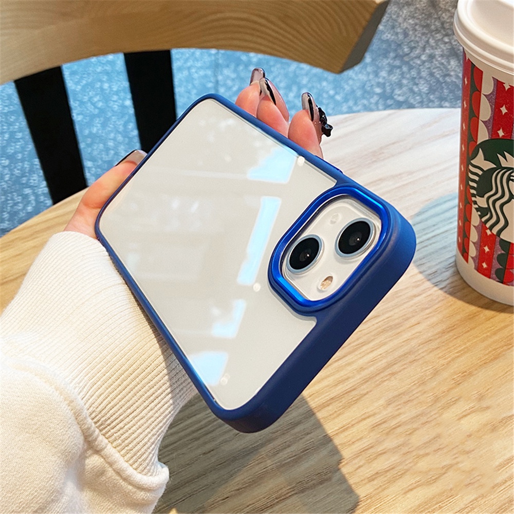 Ốp Điện Thoại Nhựa Cứng Trong Suốt Viền Kim Loại Chống Sốc Cao Cấp Cho iPhone 14 plus 13 Pro 12 11 Pro Max