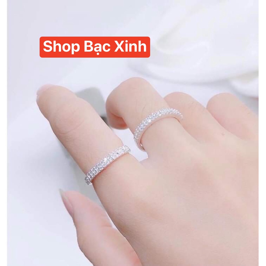 Nhẫn Bạc 2 hàng đá cho nữ. Đính đá li ti lấp lánh nhẹ nhàng nhưng không kém phần tinh tế sang trọng