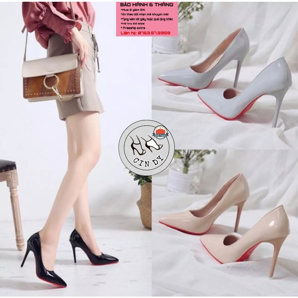 Giày cao gót nữ gót nhọn bít mũi da trơn 11 phân 3 màu đen, nude, trắng, guốc cao gót thời trang full size (CINDY SHOES)
