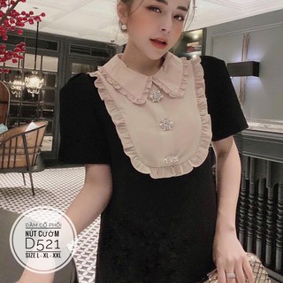 Bigsize Đầm cổ phối nút cườm D521