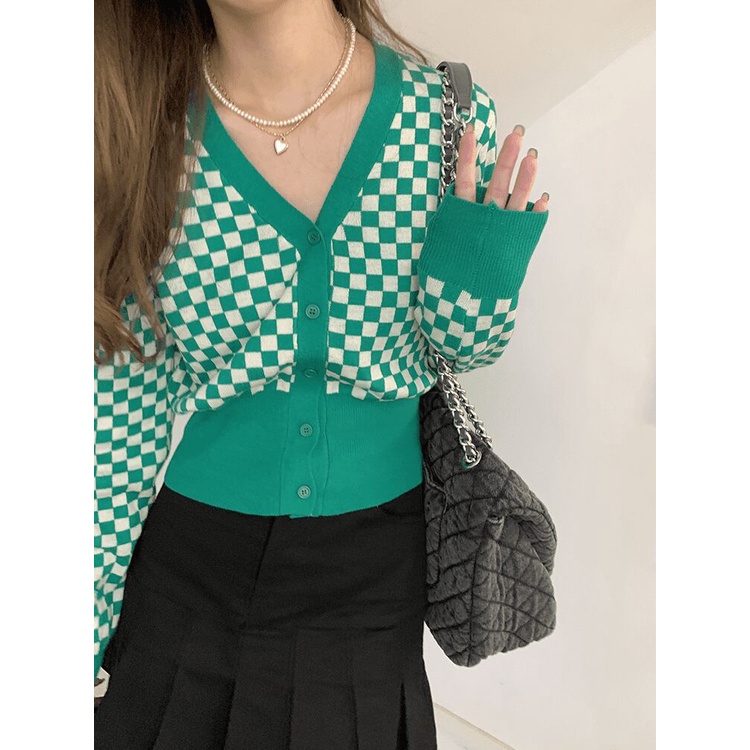 SUXI Áo khoác len tay dài cổ chữ V thời trang cho nữ