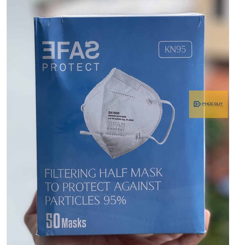Hộp 50 Cái Khẩu trang EFAS KN95 SA1500 ngăn vi khuẩn 99%, ngăn bụi mịn PM2.5 95%