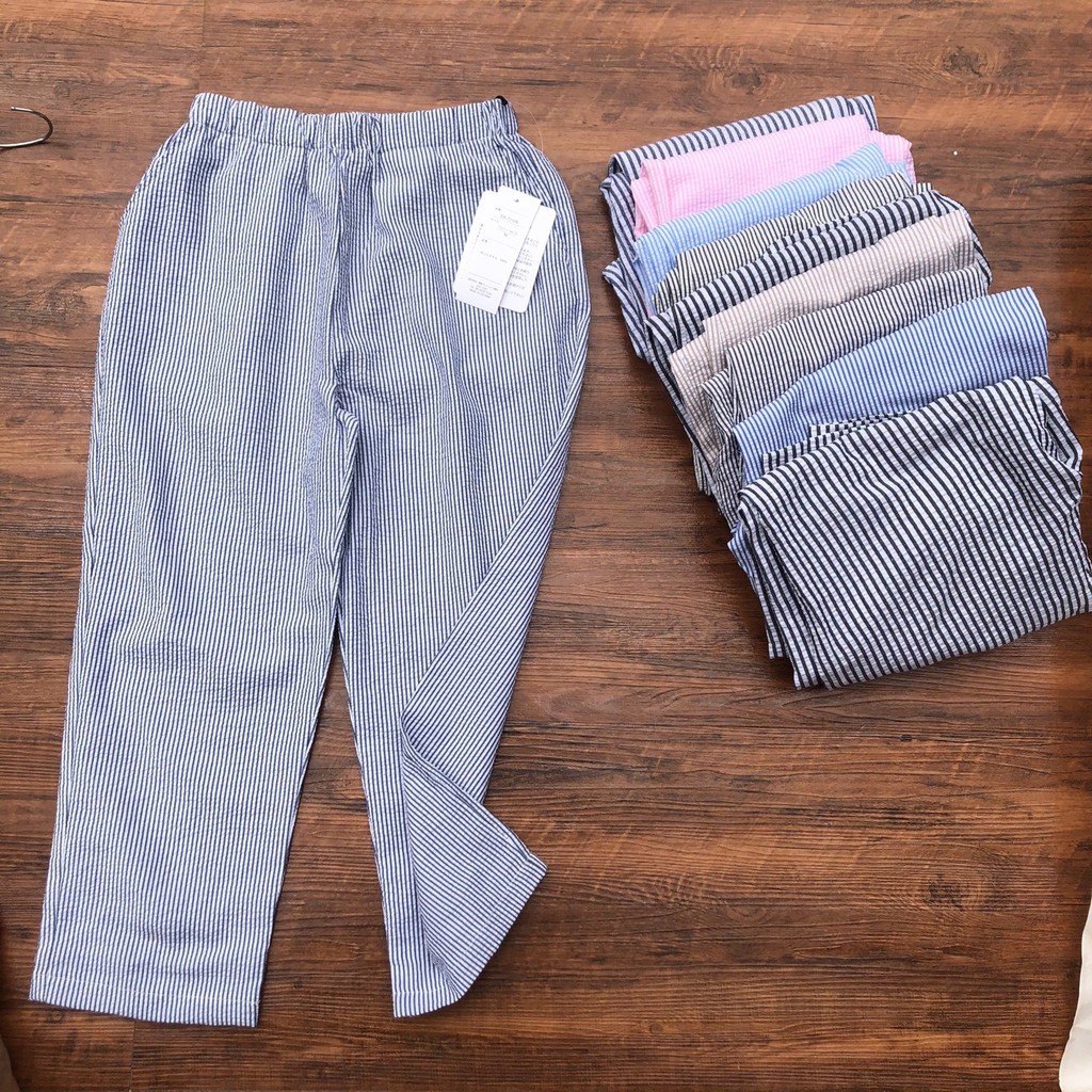 Quần Mặc Nhà lửng kẻ dáng baggy cho chị em và các bé lớn chất mềm mát dáng dễ mặc màu sắc nhã nhặn XanhHouse