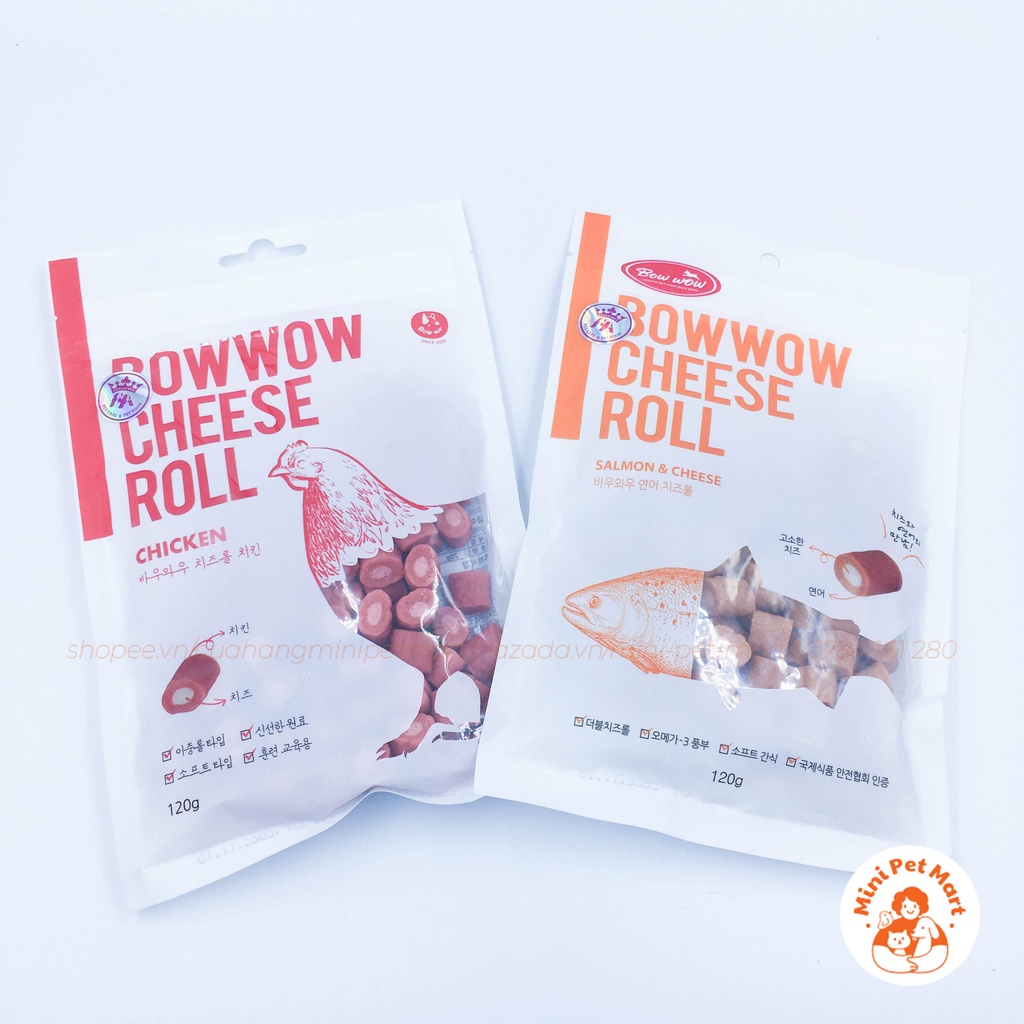 Phô mai cuộn thịt gà cho chó, mèo BOWWOW 120g - Snack, bánh thưởng cho chó, mèo