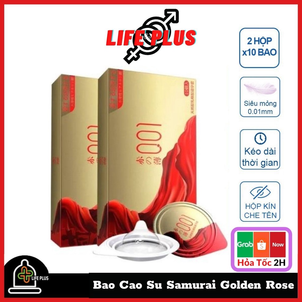 Bao Cao Su Siêu Mỏng Samurai Golden Rose Hộp 10 bcs Kéo Dài Thời Gian Quan Hệ, Tăng Khoái Cảm. Life Plus